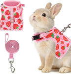 PUPTECK Bunny Rabbit Harness and Leash Set front view featuring pink mesh with strawberry pattern.