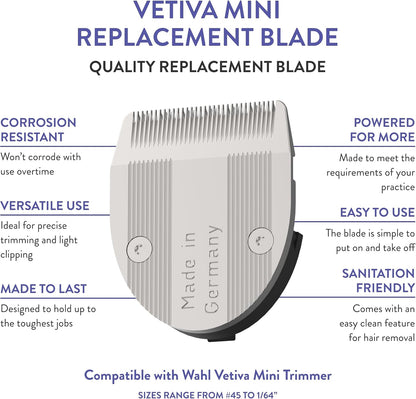 Wahl Vetiva Mini trimmer replacement blade model 02168 surgical number 45 cutting edge close up