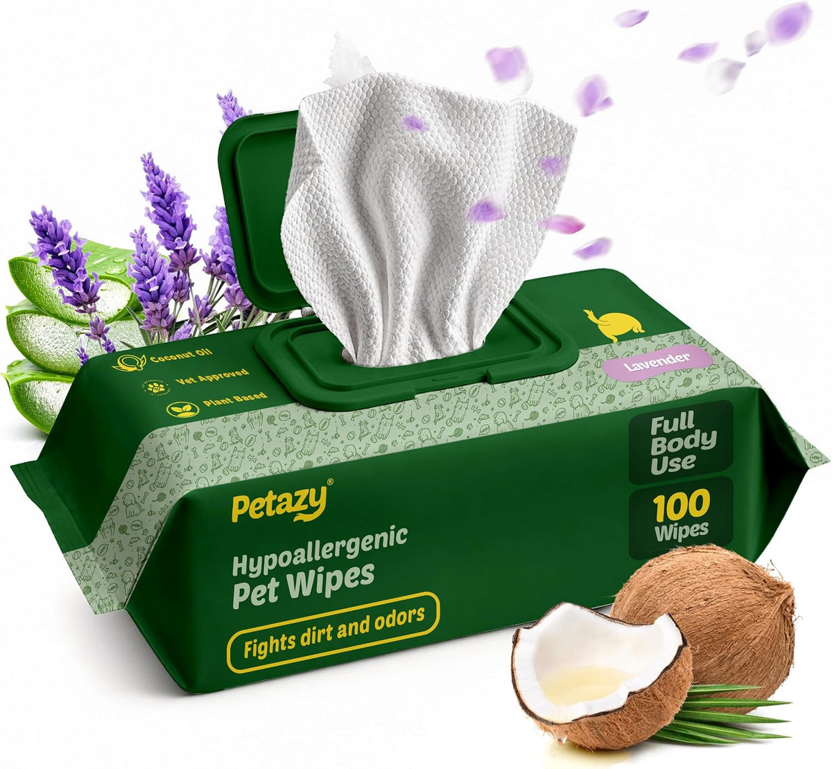 Petazy Pet Wipes for Dogs and Cats - 400 Count (8x8in) Hypoallergenic, Deodorizing Dog Wipes for Paws, Ears and Butt | XL with Aloe & Coconut Oil, Lavender Scented | Includes 4 Grooming Glove Wipes - Image 15