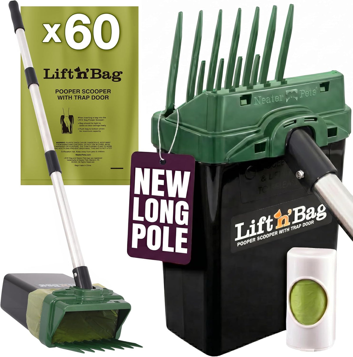 Neater Pet Brands Lift N' Bag 2.0 Dog Pooper Scooper with Bag Attachment & 31" Pole for Small to Large Dogs, New Longer Pole, 15 Refill Bags, Heavy Duty Dog Poop Scooper for Yard, One-Hand Use - Image 12