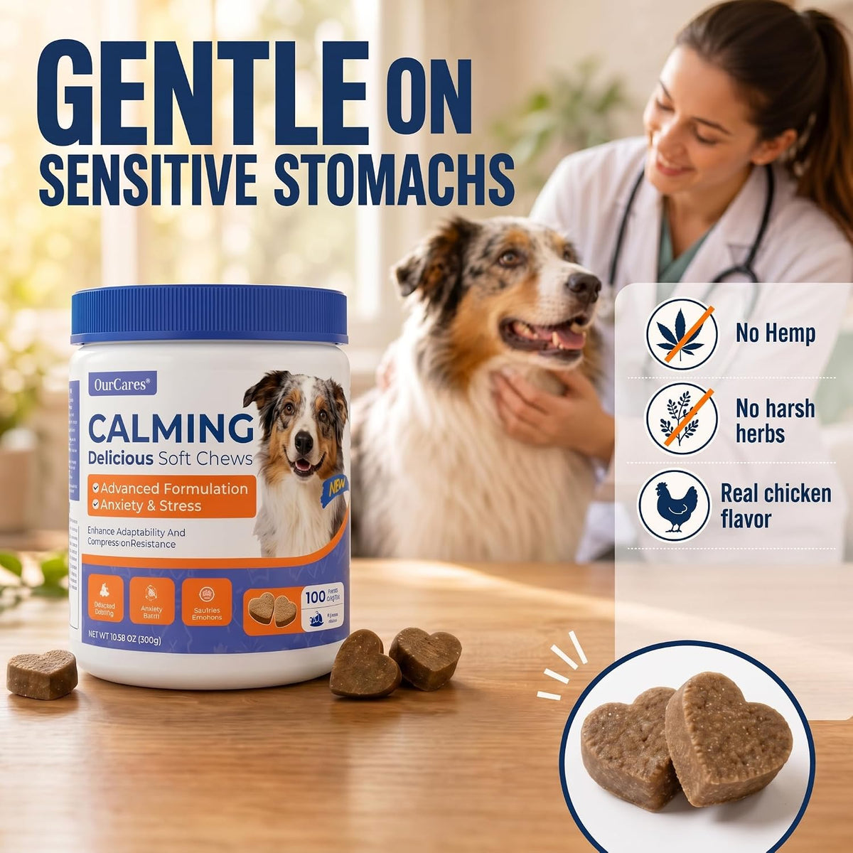 USA imported dog anxiety soft chews trial pack for small and large breeds.
