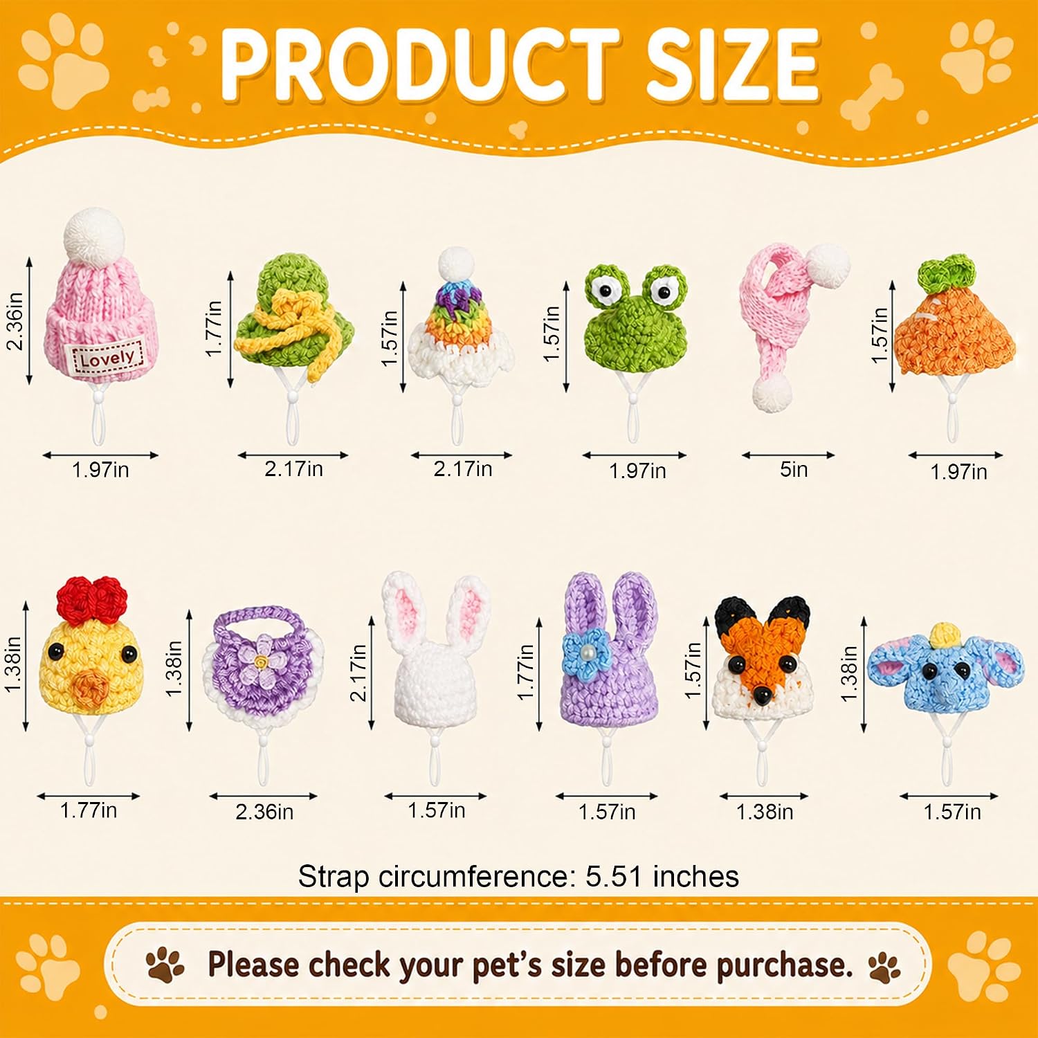 Hand knitted tiny hats for guinea pigs and snakes displaying various animal designs