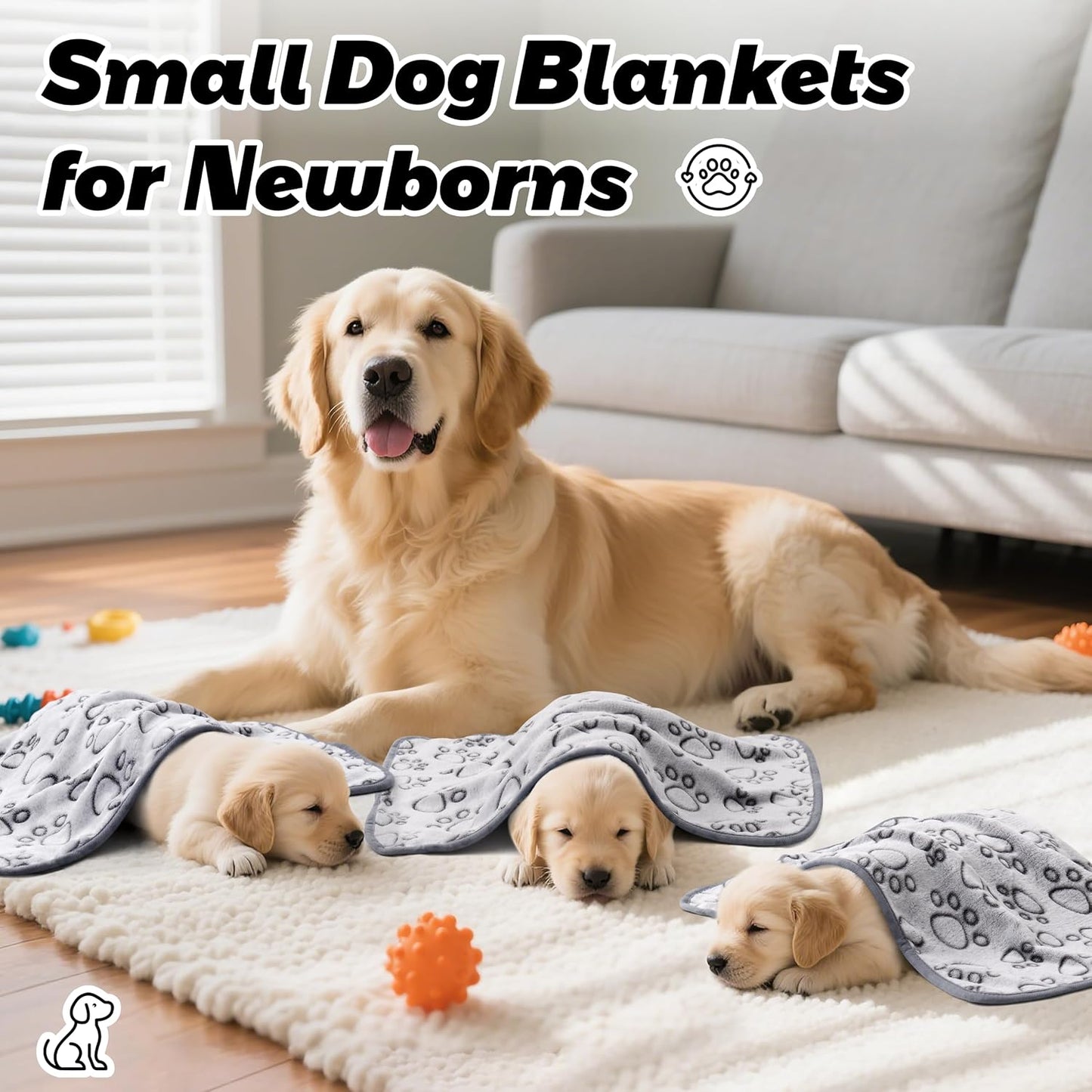 Three pieces of Stuffed grey pet blankets folded neatly demonstrating compact lightweight travel size.