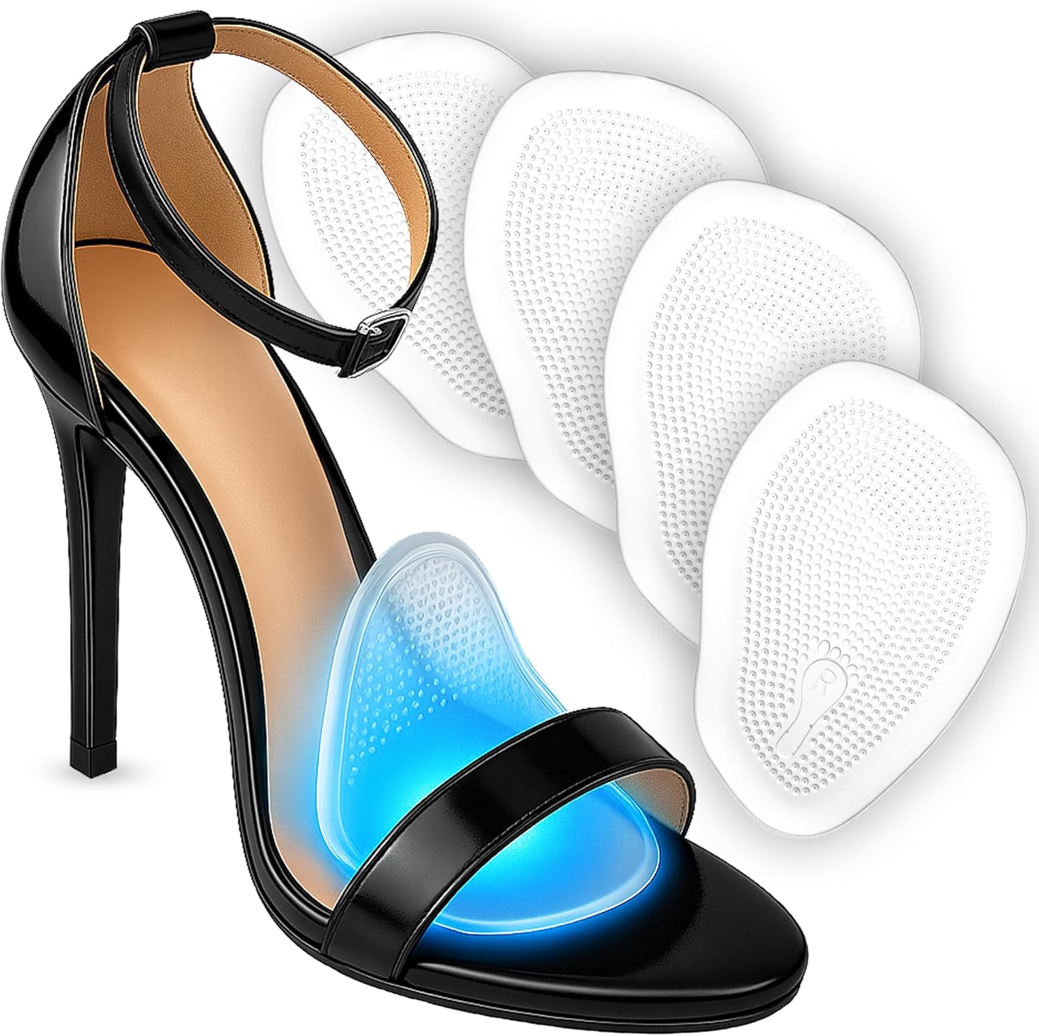 Benoo Metatarsal Pads front view showing clear silicone gel cushions.