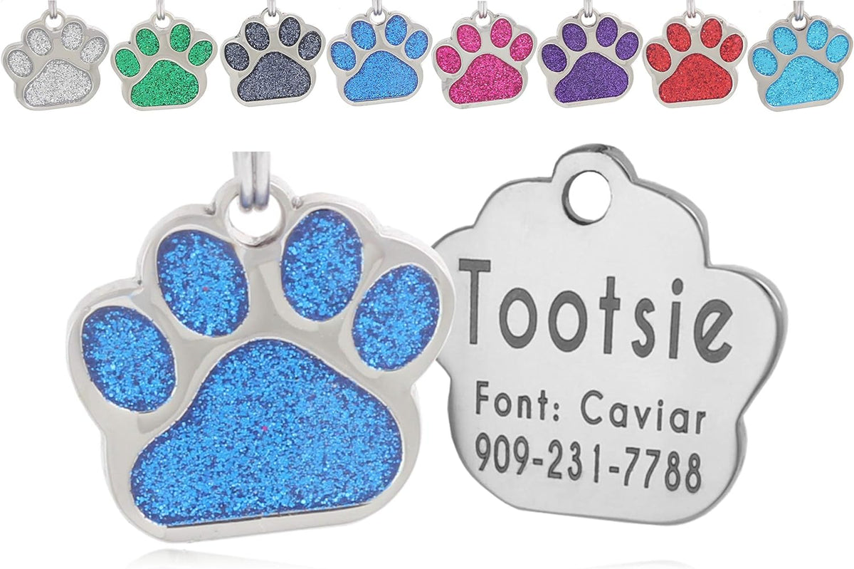 Laser Etched Stainless Steel Pet ID Tags Custom Personalized for Dog & Cat Paw Print Bone Round Tag (Glitter Pink) - Image 11