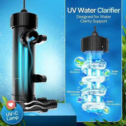 Close up of Flexzion pond UV sterilizer hose adapter connections