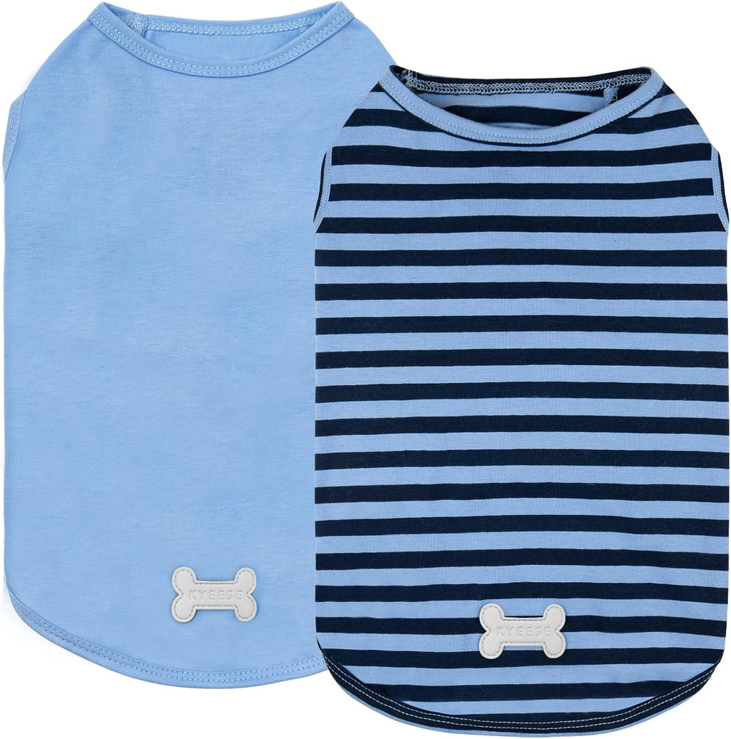 KYEESE 2Pack Dog Shirt, Soft Striped Dogs T Shirts, Lightweight Doggie Tank Top Cat Clothes, Sleeveless Dog Shirt for Small Dogs, Stretchy Pet Vest, Dark Blue, Medium - Image 1