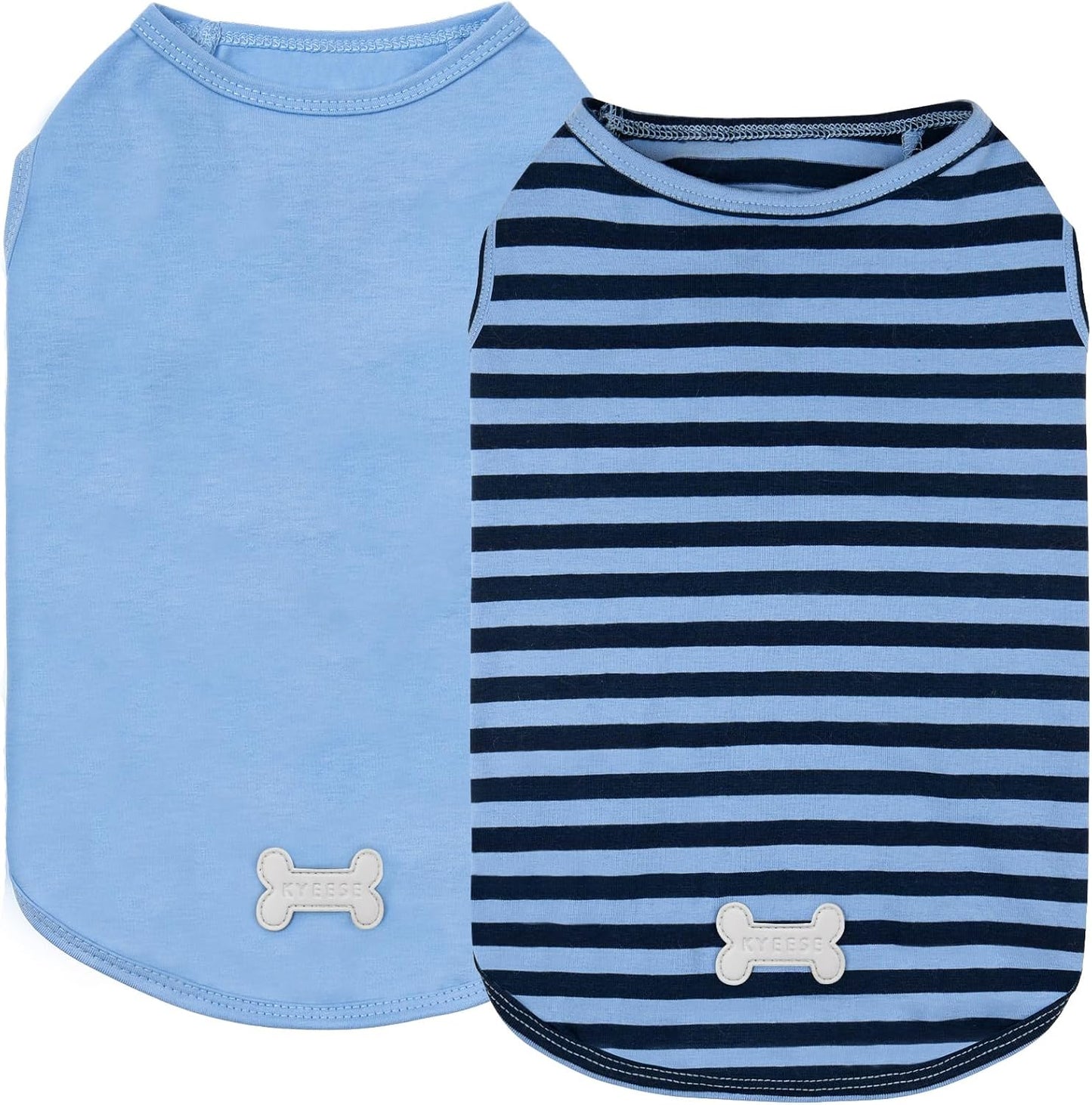 KYEESE 2Pack Dog Shirt, Soft Striped Dogs T Shirts, Lightweight Doggie Tank Top Cat Clothes, Sleeveless Dog Shirt for Small Dogs, Stretchy Pet Vest, Dark Blue, Medium - Image 1