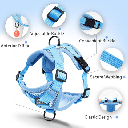 Side profile of blue Jolifield small dog harness illustrating the breathable air mesh structure
