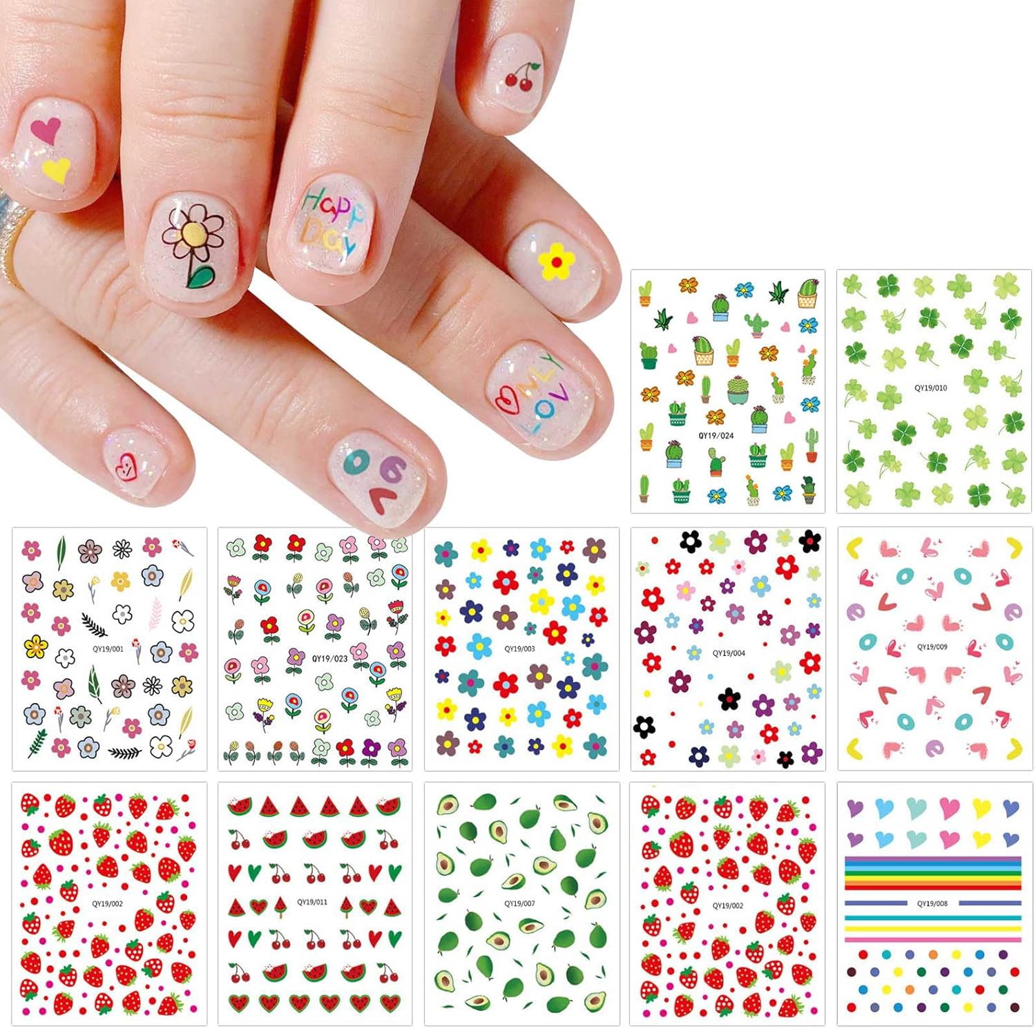 Jmeowio 14 Sheets Cute Nail Stickers front packaging view