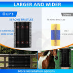 Extra large cow scratching brush bent around a curved fence post demonstrating flexible back plate