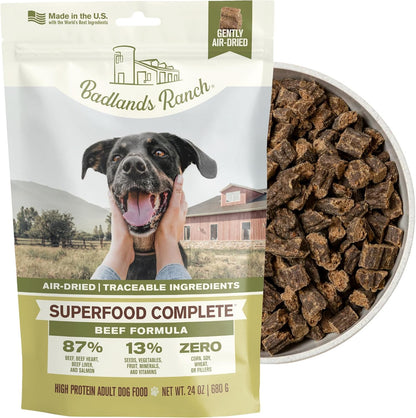 Badlands Ranch Superfood Complete Air Dried Beef Dog Food 24 Ounce front packaging view
