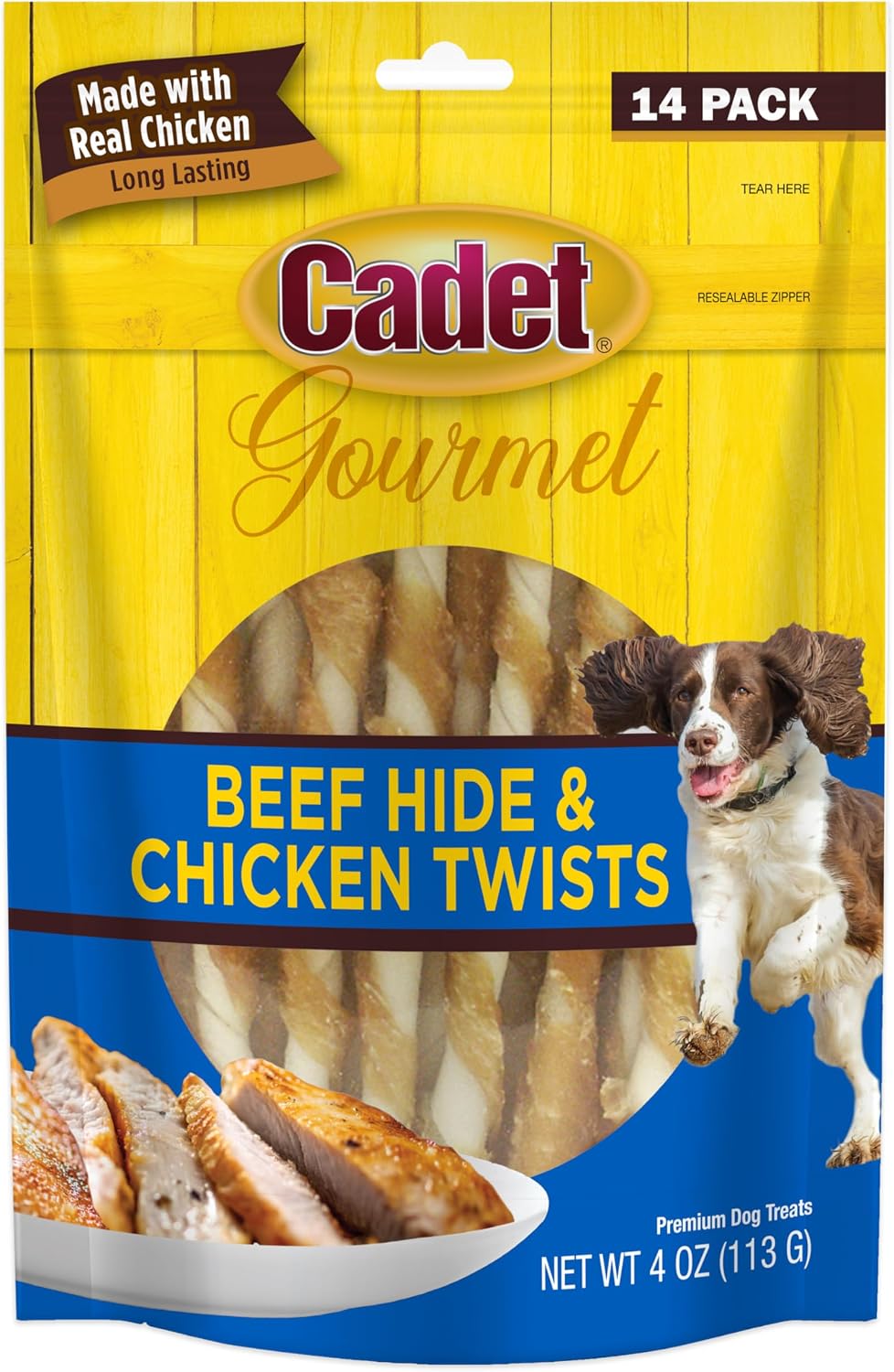 Cadet Gourmet 5-Inch Beef Hide Twist Chew Sticks, Long-Lasting and Natural Rawhide Chews for Dogs, Inspected & Tested in USA, Chicken Flavor, 50 Count - Image 11