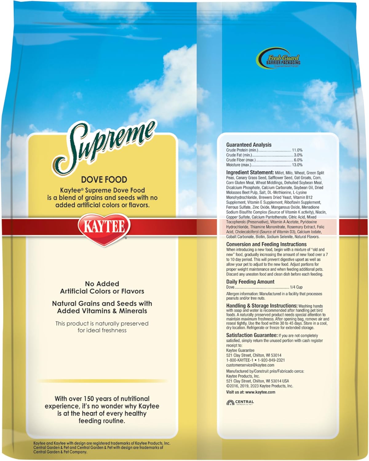 Kaytee Supreme Dove Food 5 pound bag label