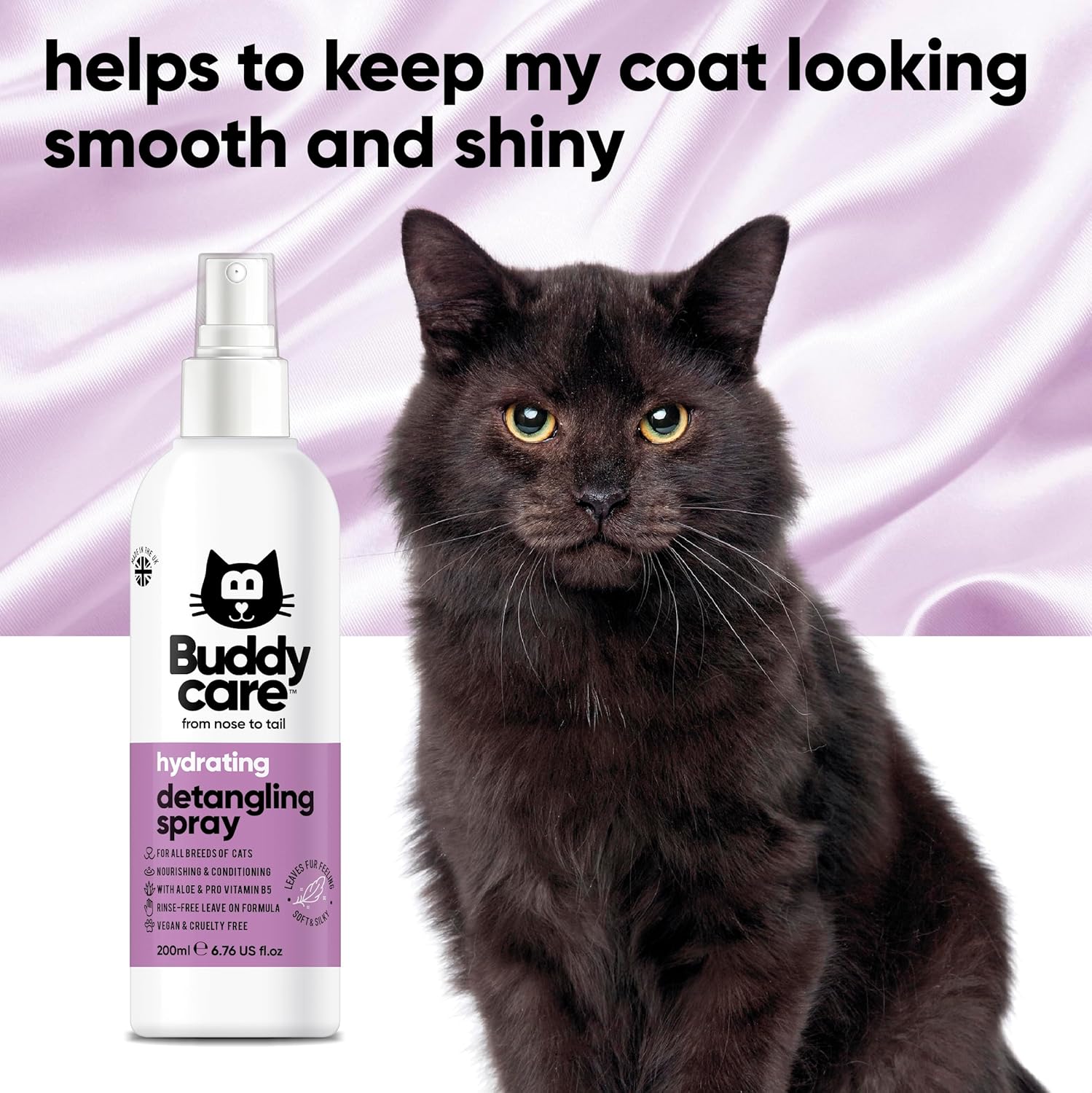 Buddycare rinse-free cat grooming spray for matted fur