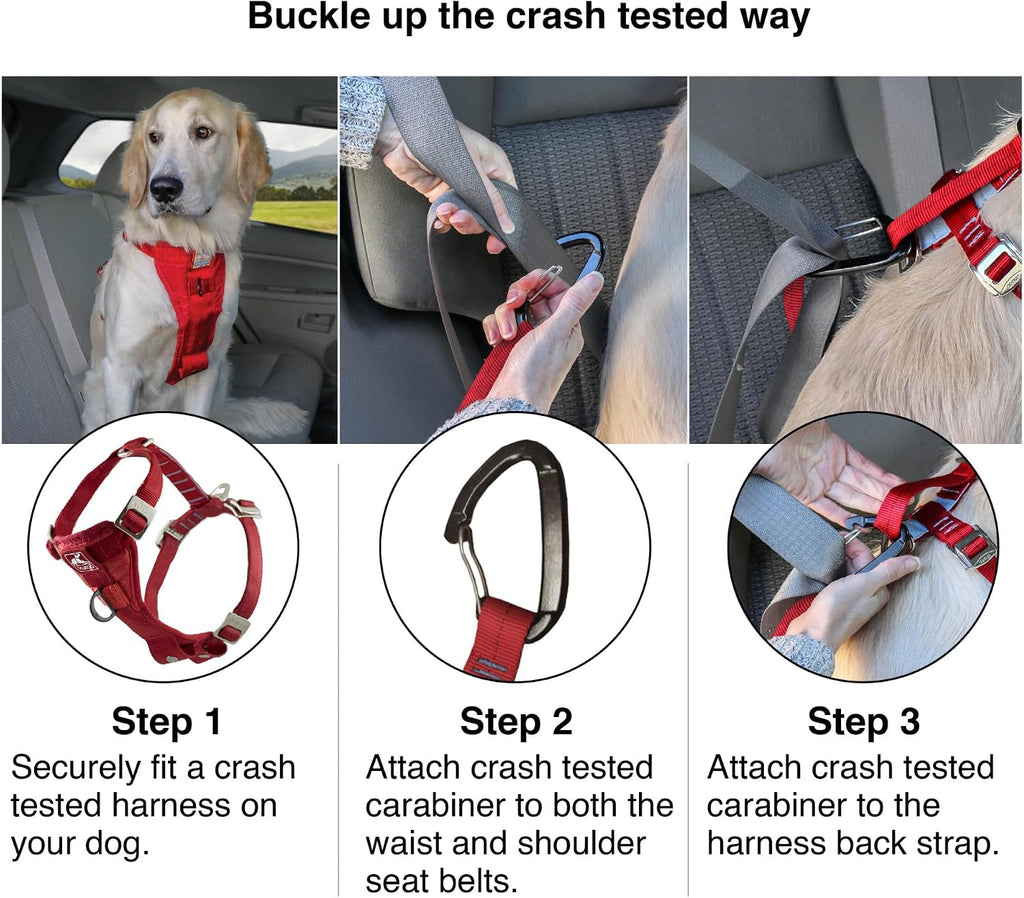 Charcoal Kurgo dog harness with included seatbelt tether