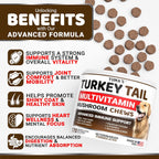 YUMA'S veterinarian formulated mushroom chews packaging side view showing benefits