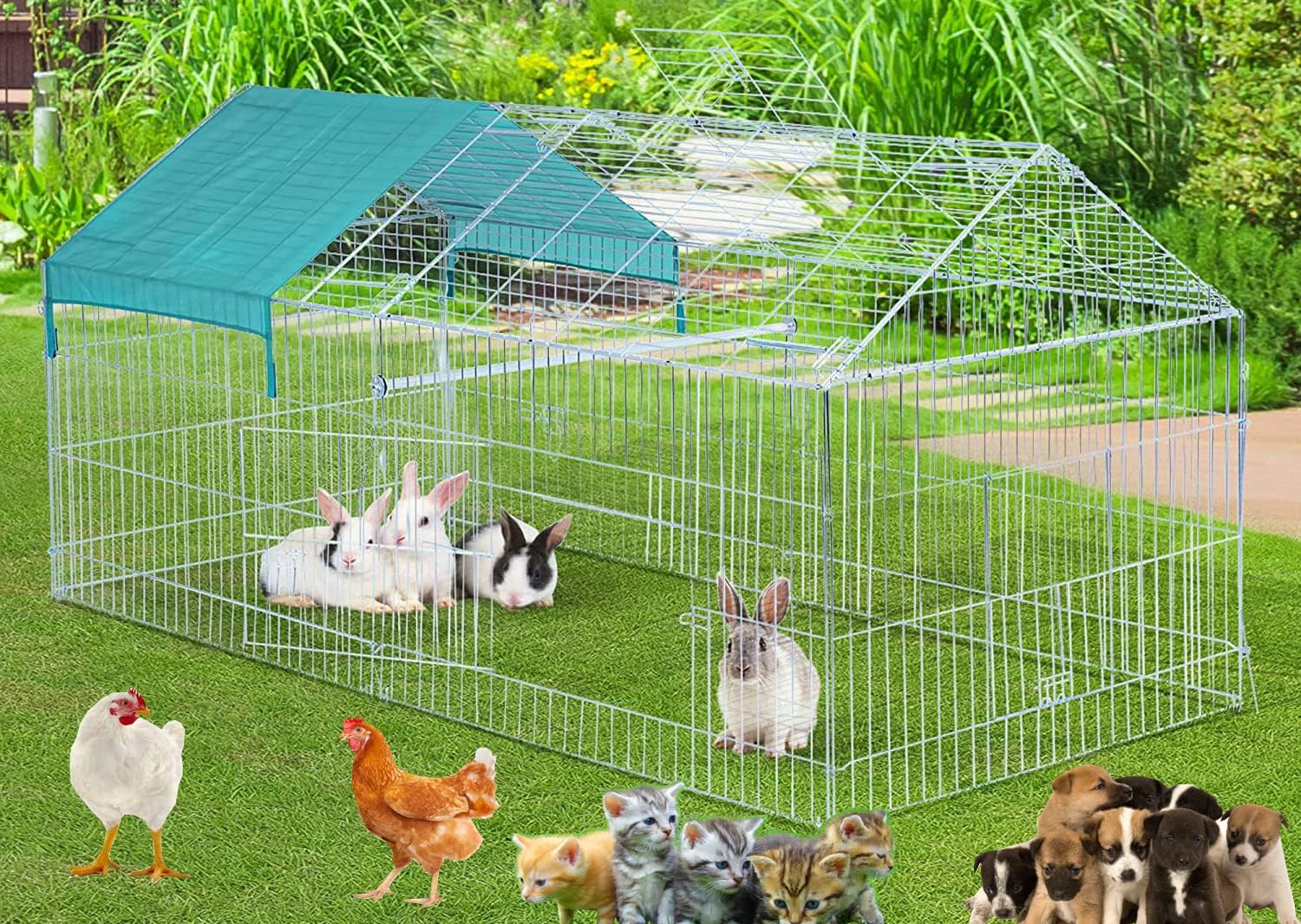 87" x 41" NO Rust Stainless Galvanized Steel Foldable Outdoor Chicken Coop Run Metal Pet Hutch Enclosure Small Animal Playpen Waterproof Cover for Rabbits Chickens - Image 1