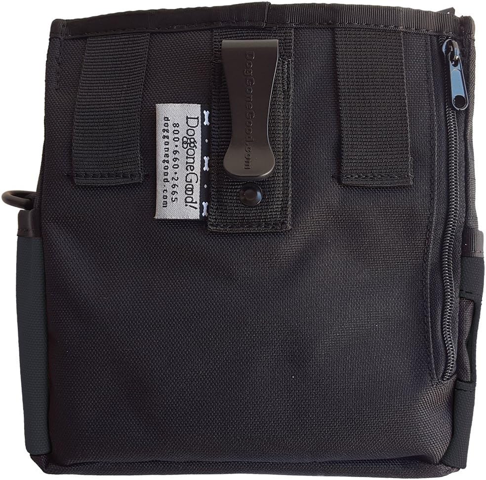 Doggone Good deluxe treat bag side view highlighting the integrated waste bag dispenser feature