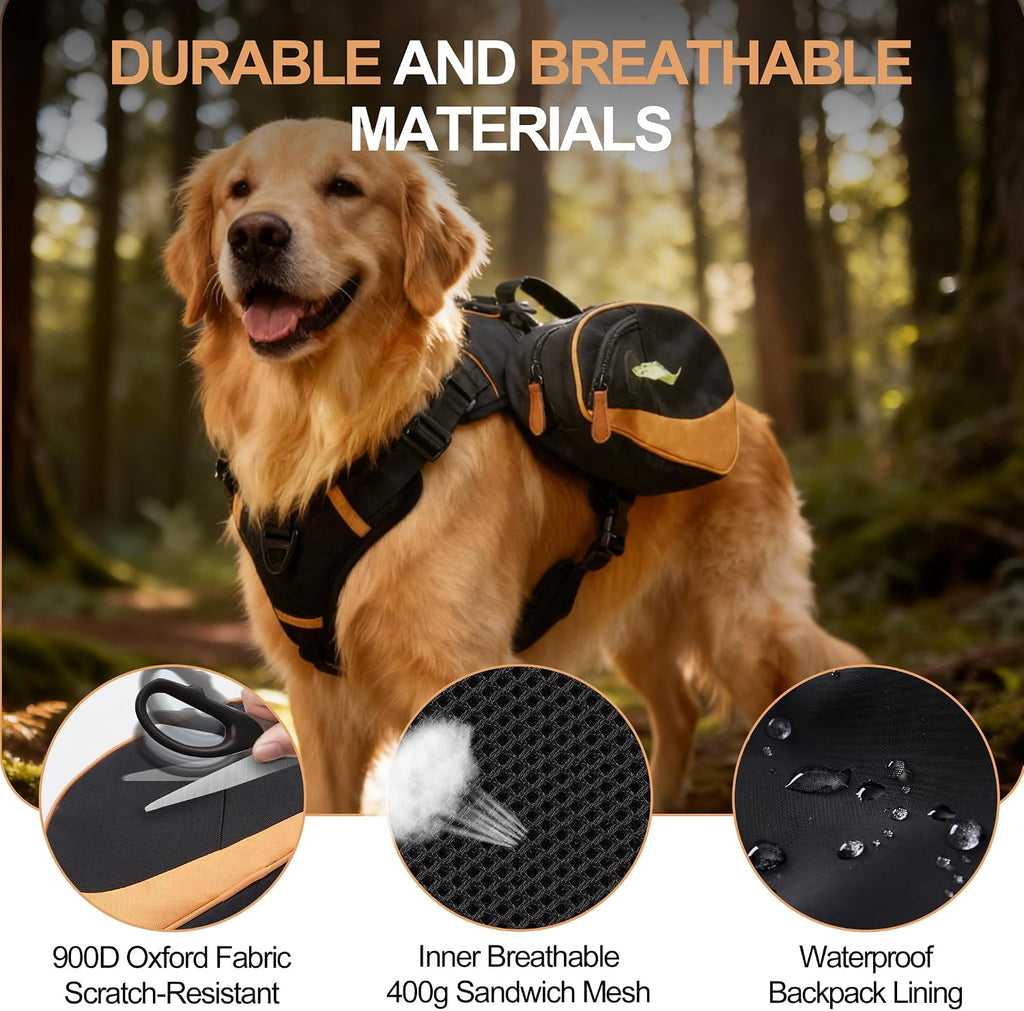 Xuvira pet hiking harness showing side storage pockets