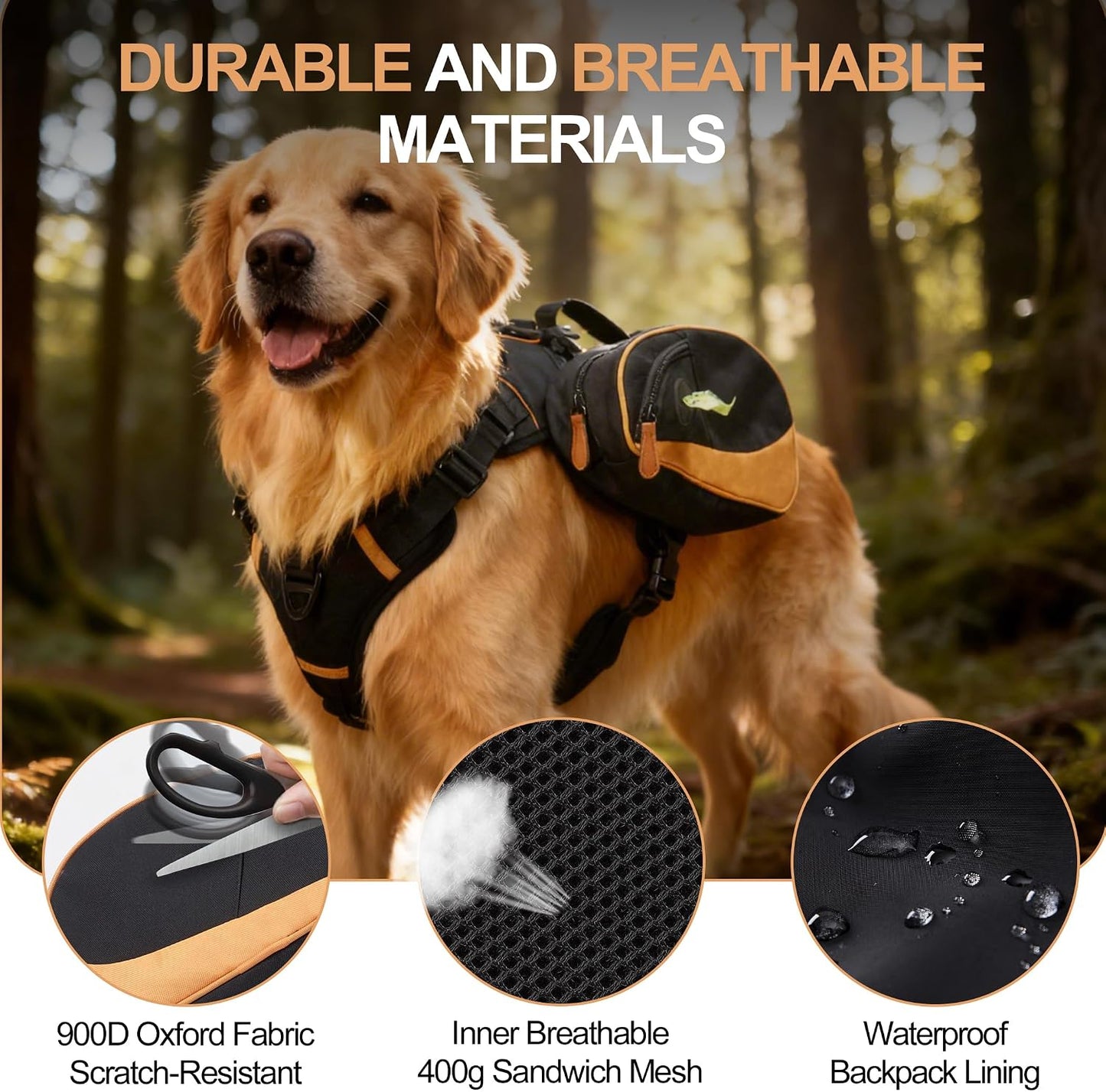 Xuvira pet hiking harness showing side storage pockets
