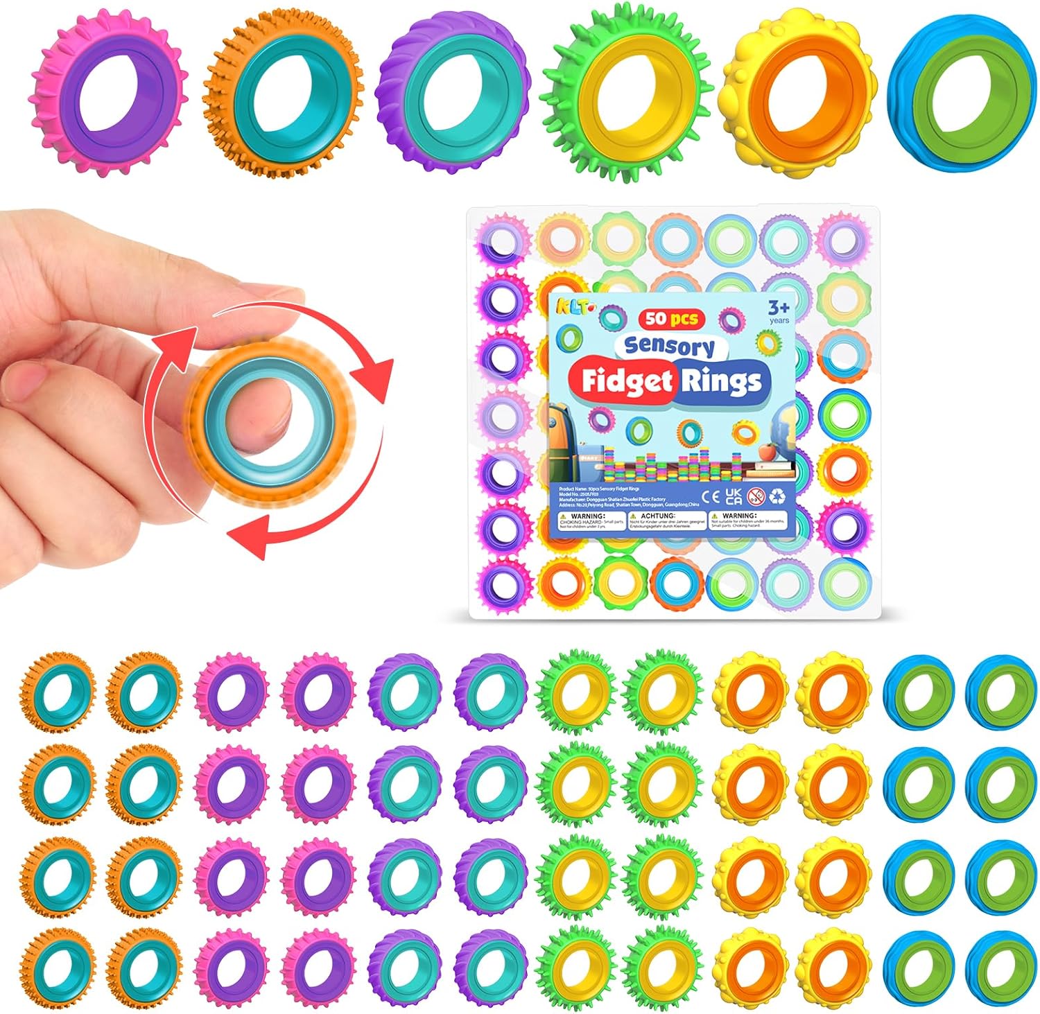 KLT 50 pack fidget spinner rings front view
