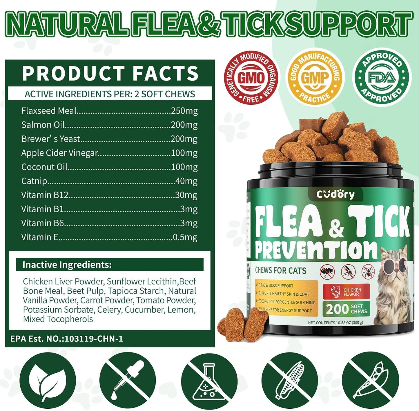 Palatable chicken flavored wellness treats for cat flea protection