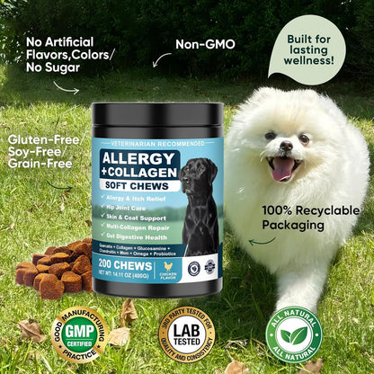 Premium imported dog anti itch treats for seasonal allergy and paw licking control.