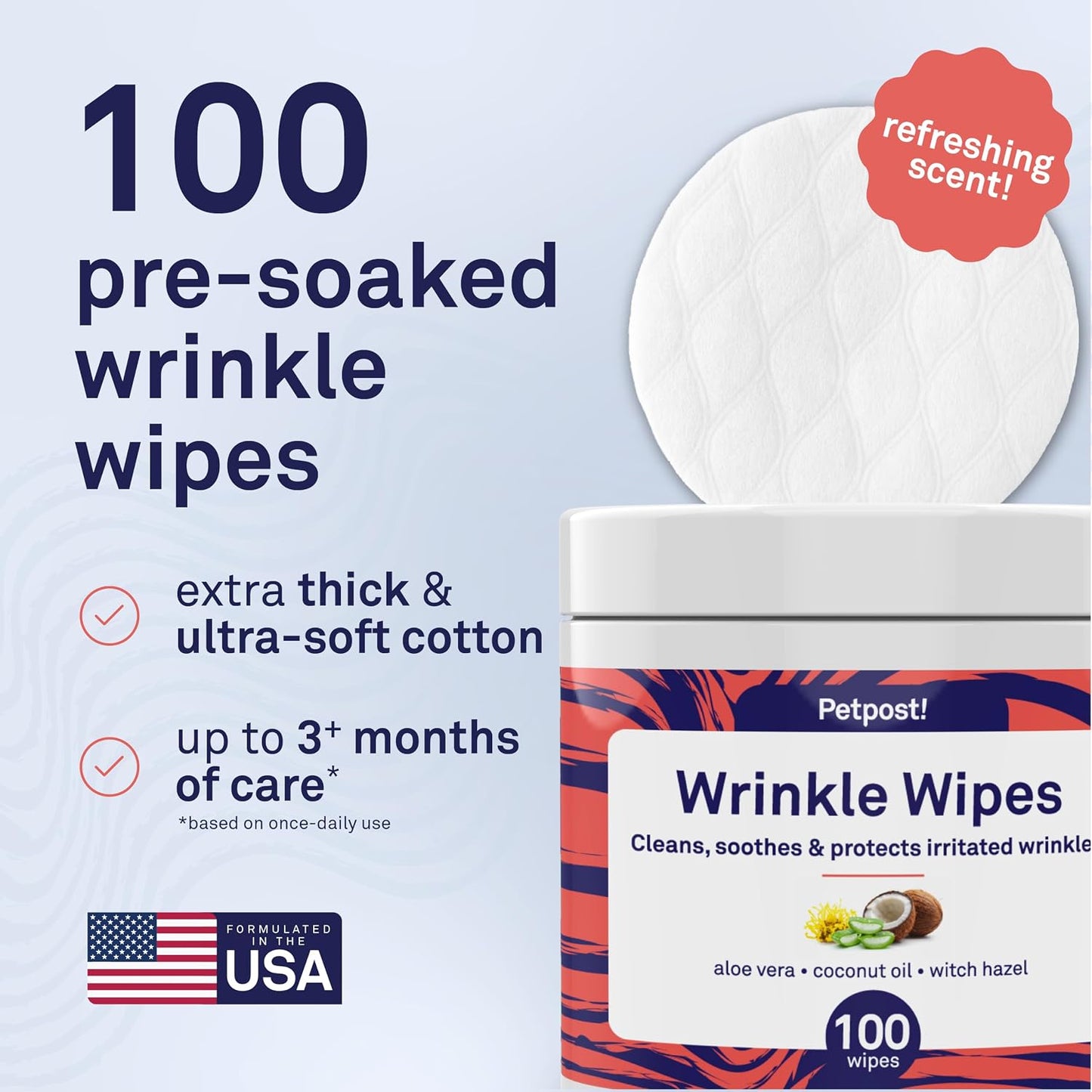 Petpost grooming wipes for pugs and wrinkly breeds