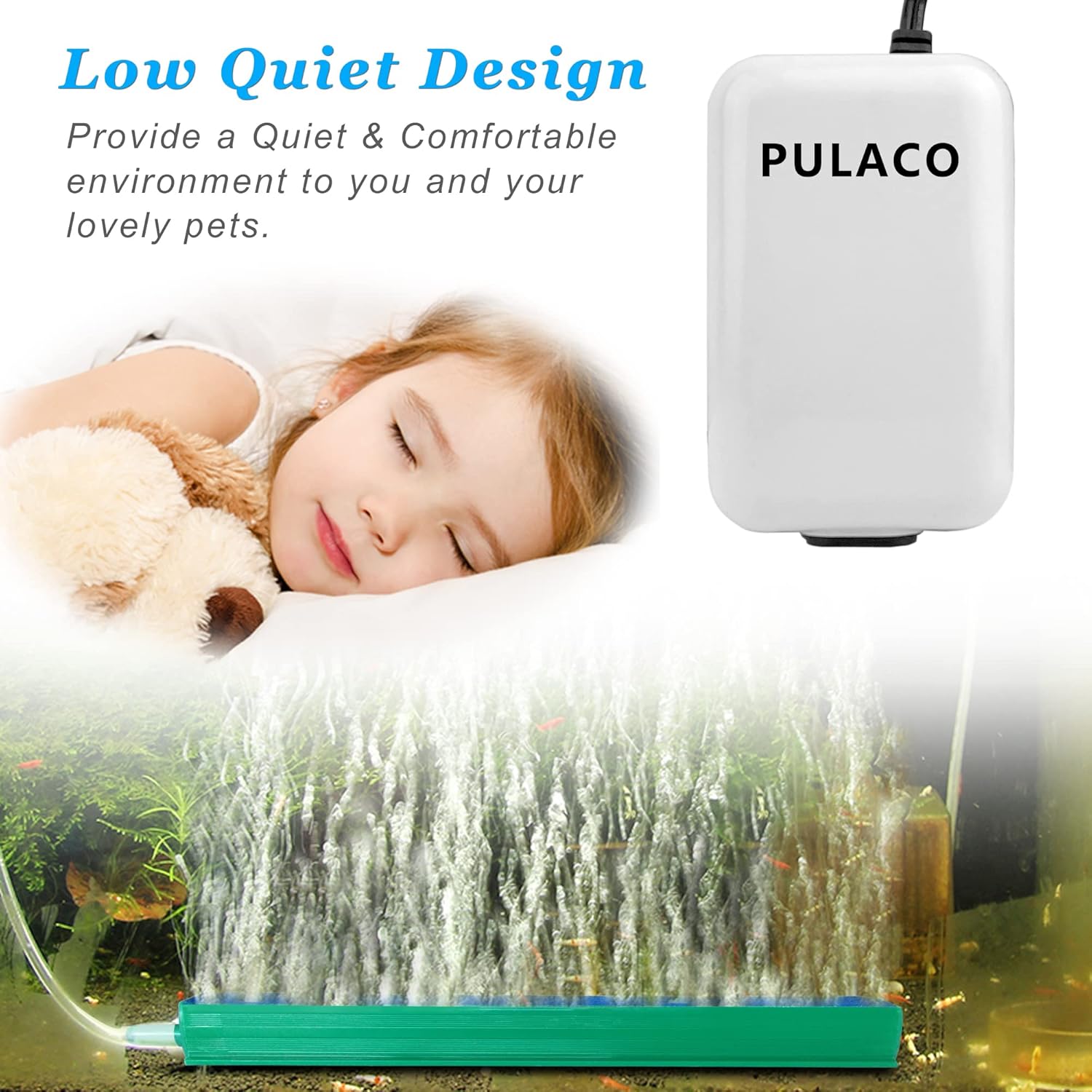 Pulaco quiet fish tank oxygen pump with included tubing and accessories