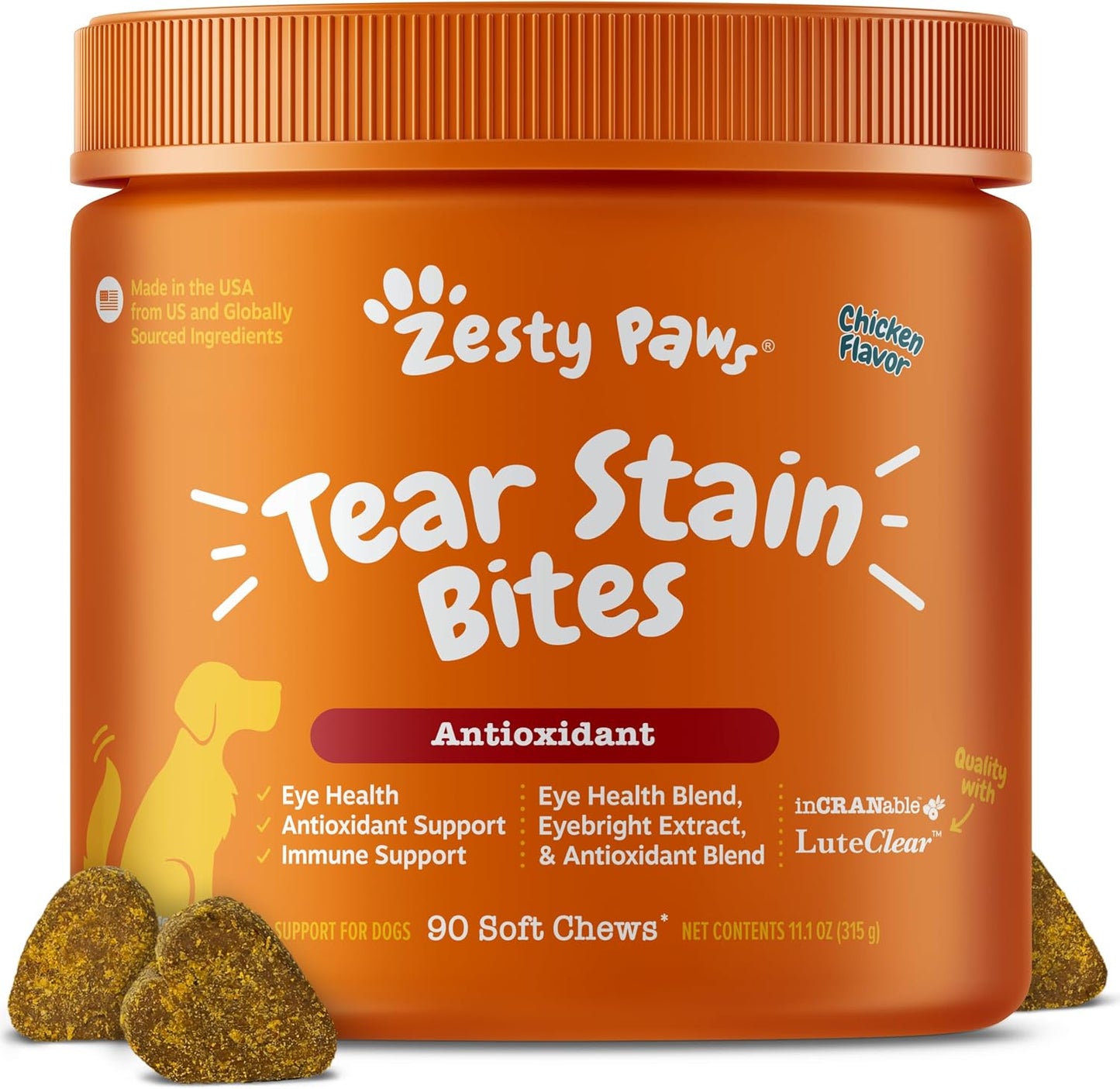Zesty Paws Tear Stain Support Soft Chews for Dogs front packaging view
