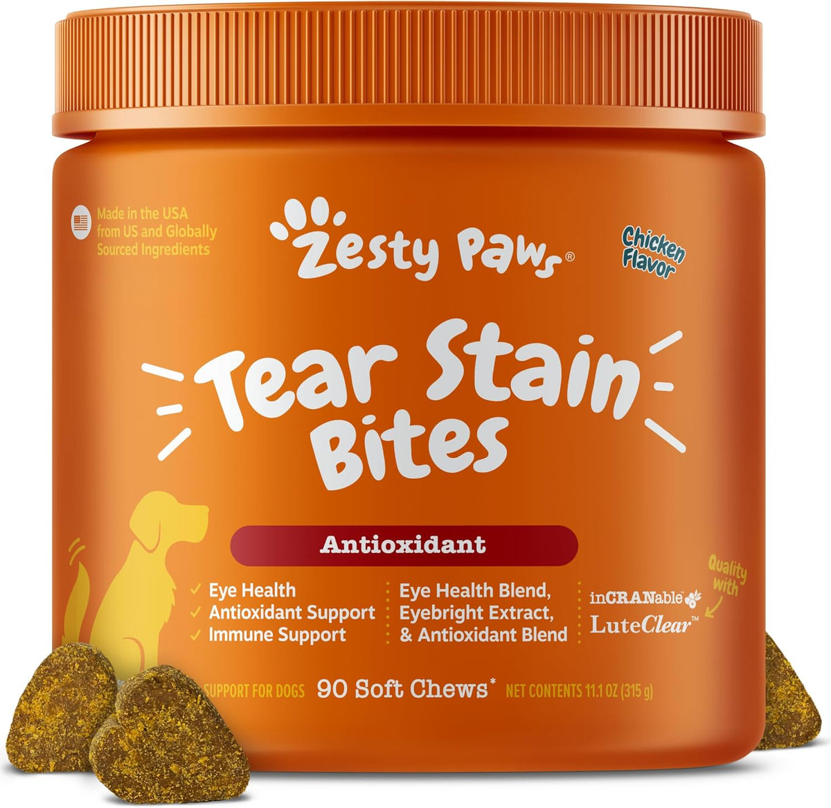 Zesty Paws Tear Stain Support Soft Chews for Dogs front packaging view
