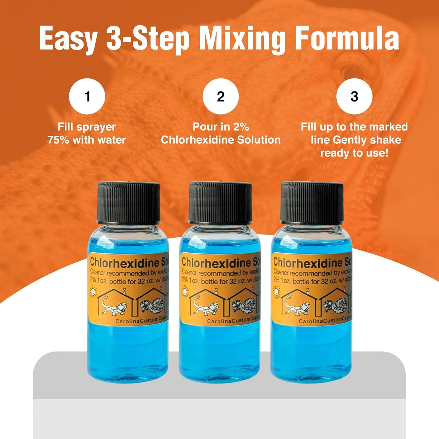 Carolina Custom Cages chlorhexidine bottles for reptile habitats