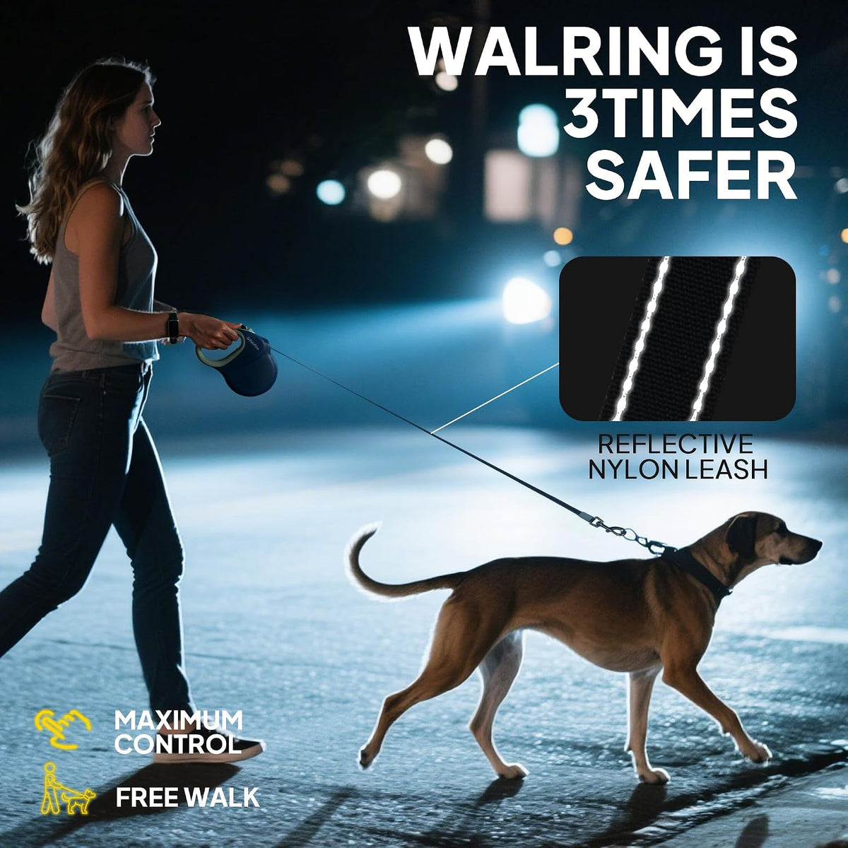 PetiFine dog walking lead one-handed brake button