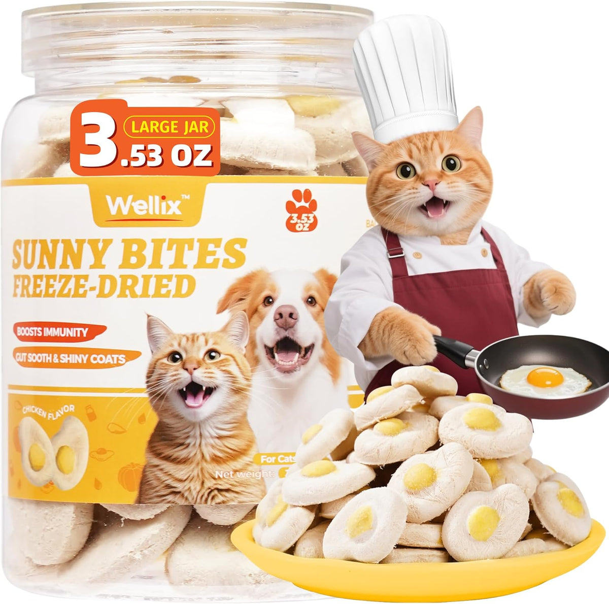 Wellix SunnyBites freeze dried chicken pet treats front view jar