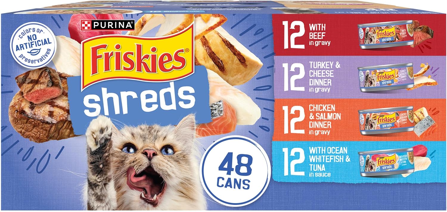 Purina Friskies Wet Cat Food Variety Pack, Shreds With Beef, Turkey and Cheese Dinner, Chicken and Salmon Dinner, and With Ocean Whitefish and Tuna - (Pack of 40) 5.5 oz. Cans - Image 15