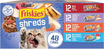 Purina Friskies Wet Cat Food Variety Pack, Shreds With Beef, Turkey and Cheese Dinner, Chicken and Salmon Dinner, and With Ocean Whitefish and Tuna - (Pack of 40) 5.5 oz. Cans - Image 15