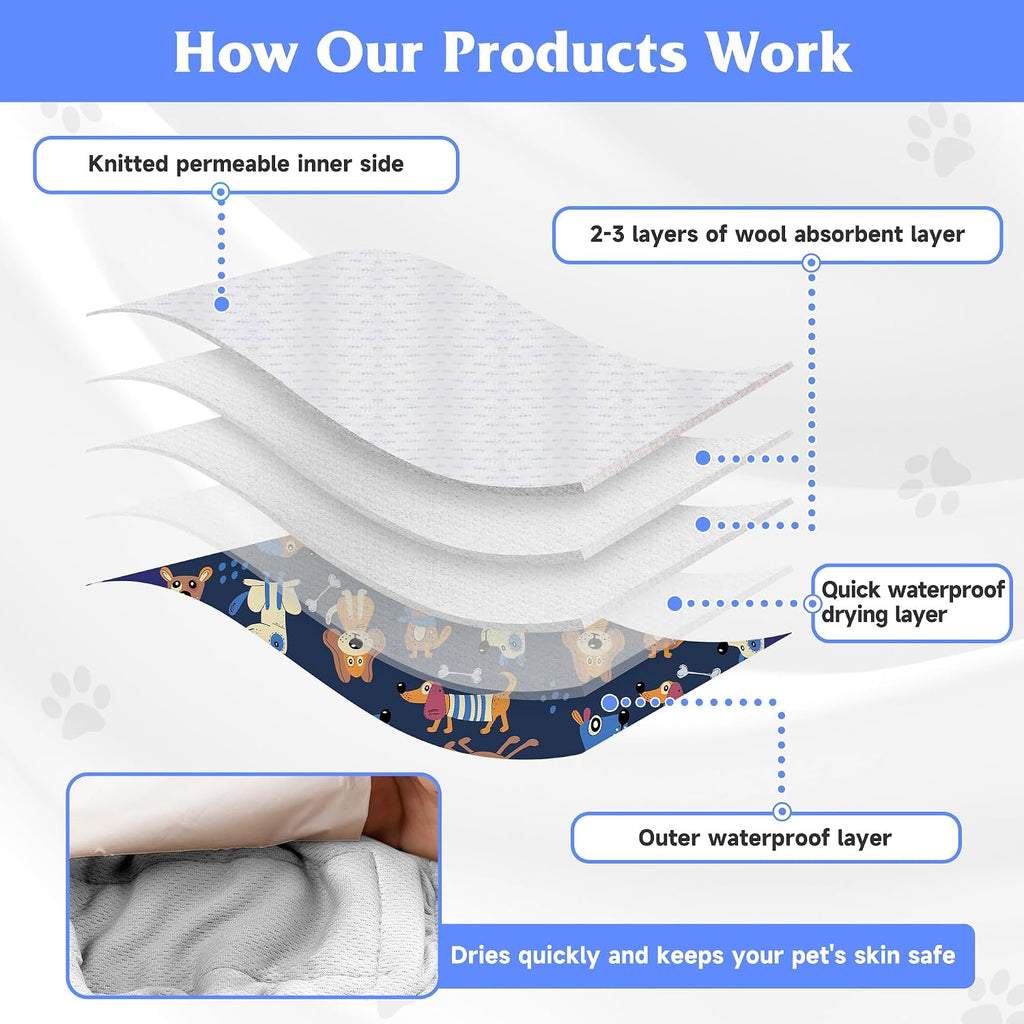 Multi layer absorbent core lining of reusable pet wrap