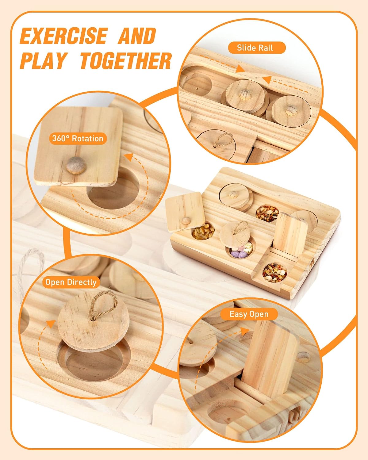 Close up view of the durable natural wood construction of the MWAOWM small animal toy