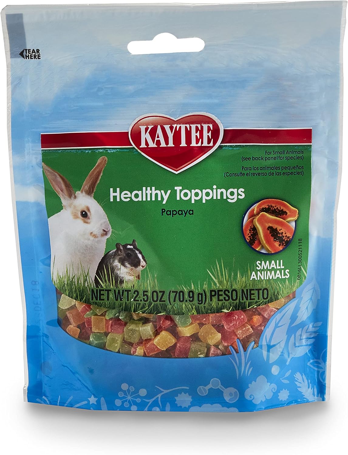 USA imported Kaytee small animal food topping chunks closeup view