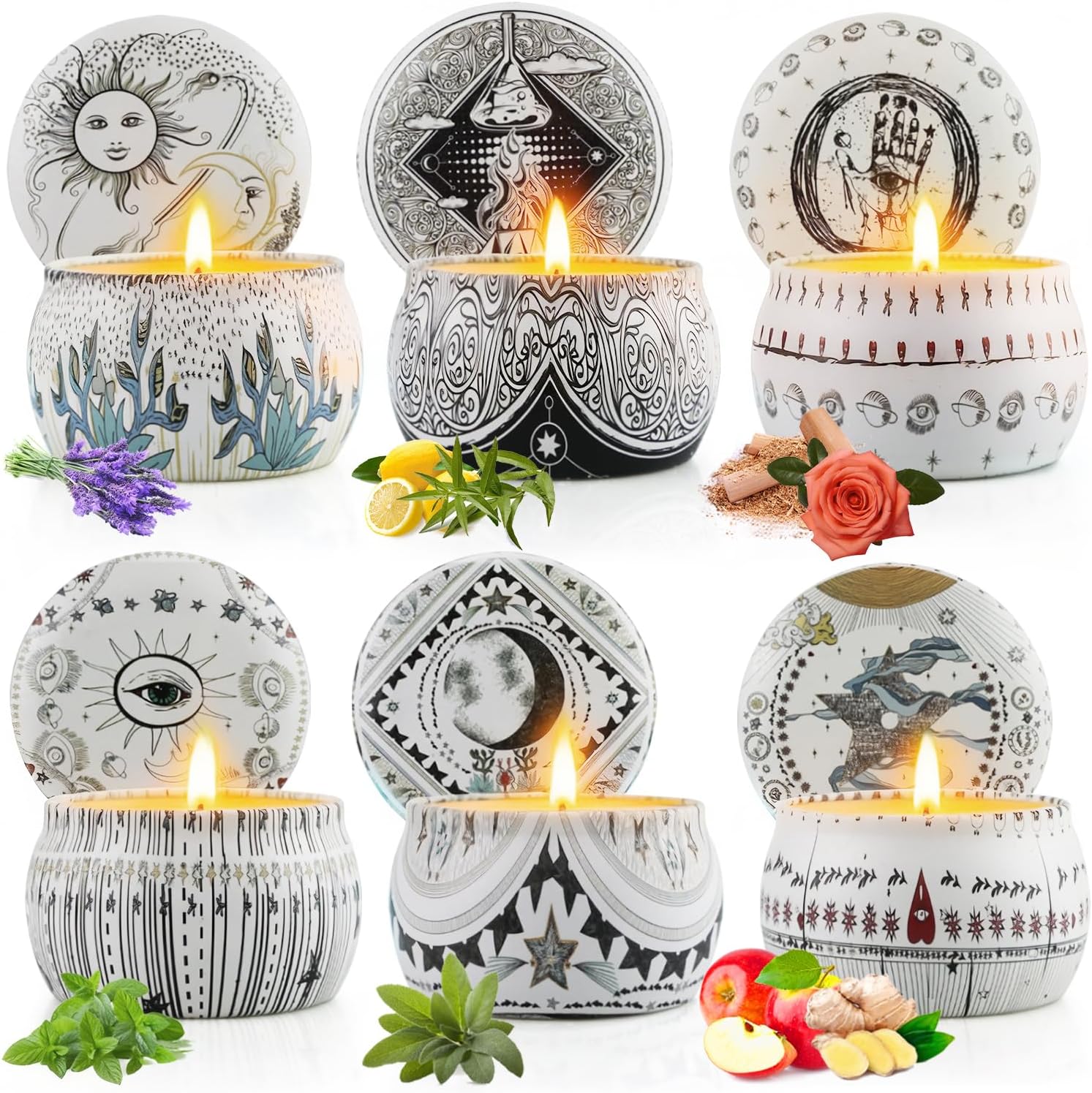 NVGCX Mystical Scented Candle Gift Set front view of six zodiac jars.