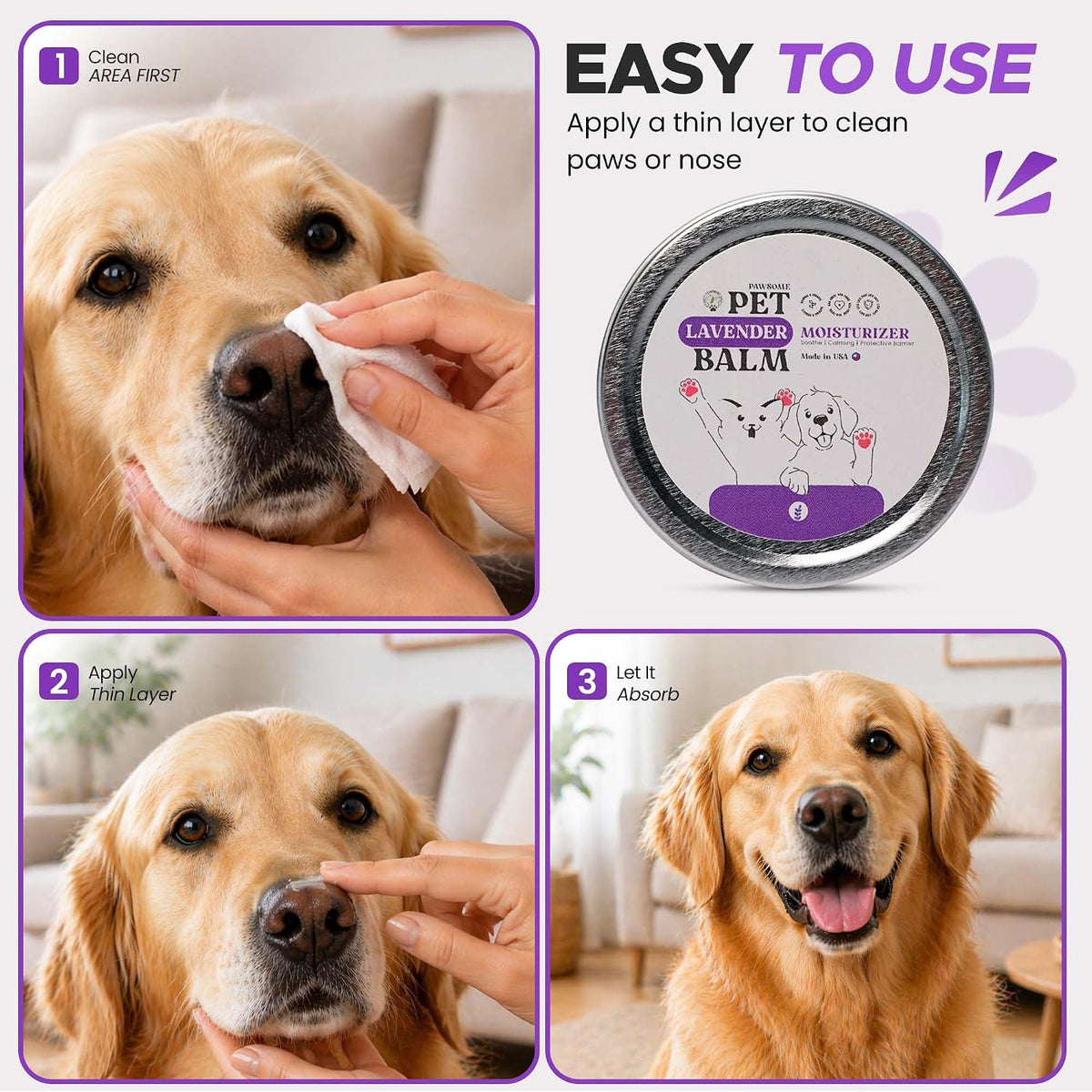 Pet Lavender Balm for Dogs & Cats Made in USA - Soothes Dry, Cracked Paws & Noses - Natural Paw & Nose Moisturizer with Healing Ingredients - Organic Dog Paw Pad Protector for Extreme Weather - Image 9