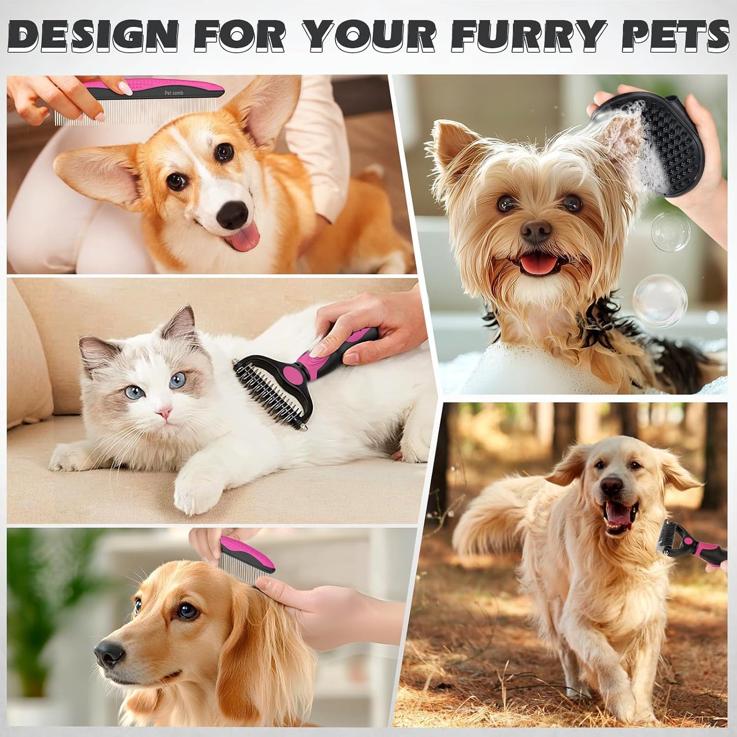 Three piece cat and dog grooming tools effectively removing mats and knots.