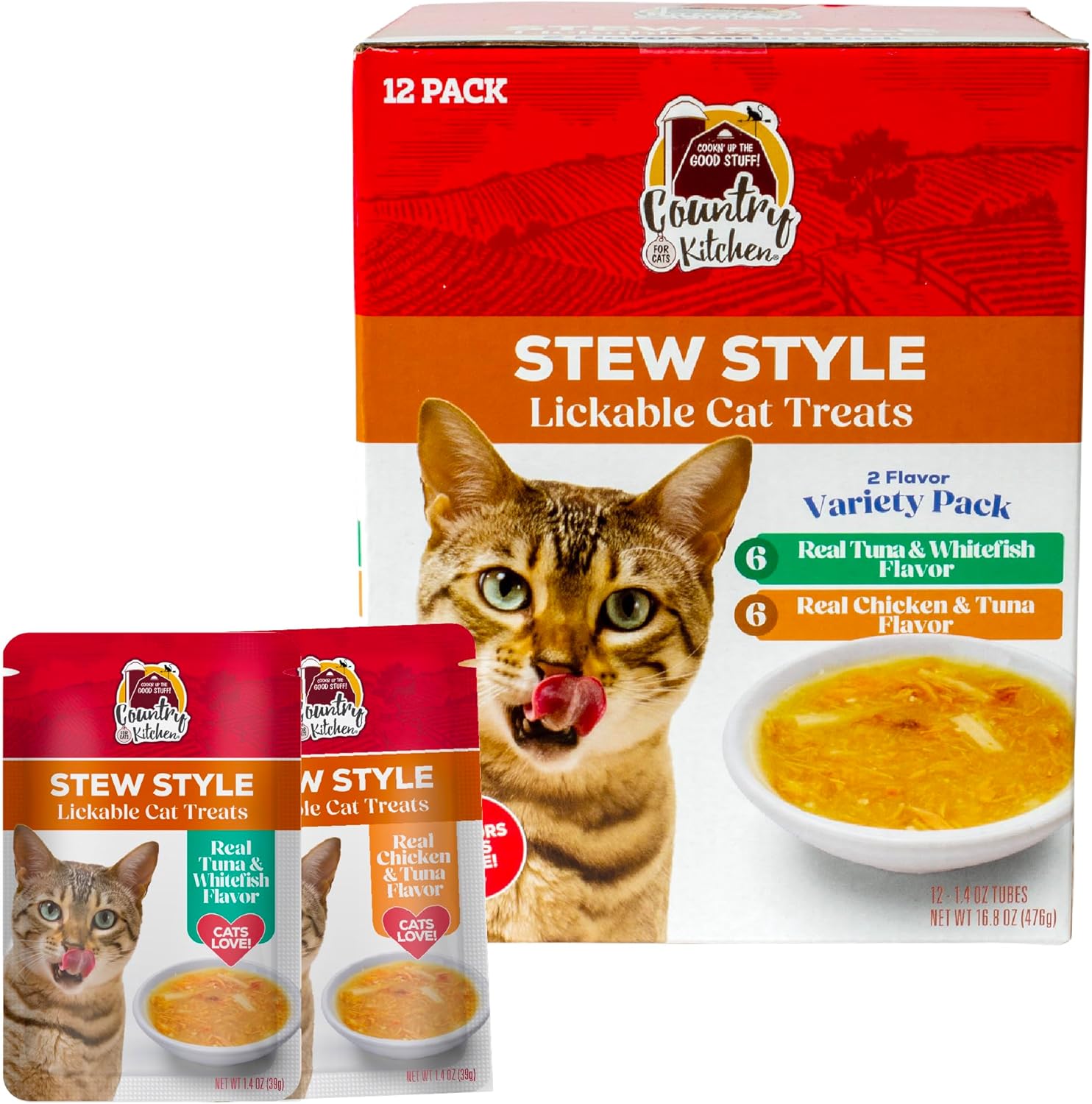 Happy cat eating Country Kitchen puree treat