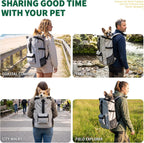 Aeegee dog travel carrier front pack packed and ready for outdoor cycling showing spacious thirty pounds capacity.