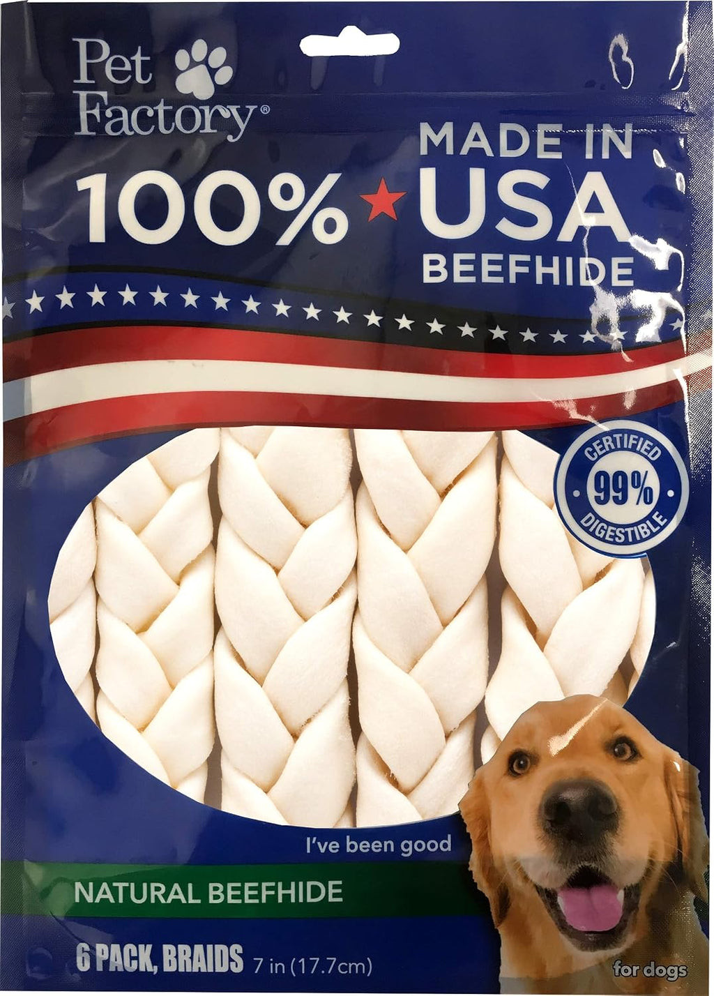 Pet Factory 7in Braided Beefhide Dog Chew Sticks with Peanut Butter Flavor - 100% USA Made Rawhide Chews for Medium Dogs,Long Lasting Dental Health,7 inches,6 Count (Pack of 2) - Image 11