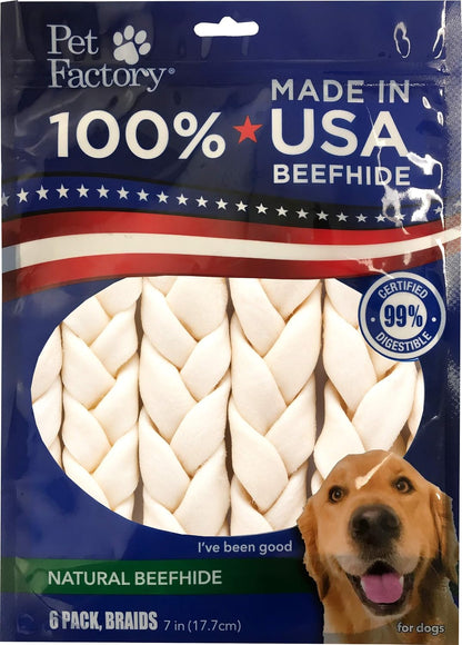 Pet Factory 7in Braided Beefhide Dog Chew Sticks with Peanut Butter Flavor - 100% USA Made Rawhide Chews for Medium Dogs, Long Lasting Dental Health, 7 inches (Pack of 6) - Image 11
