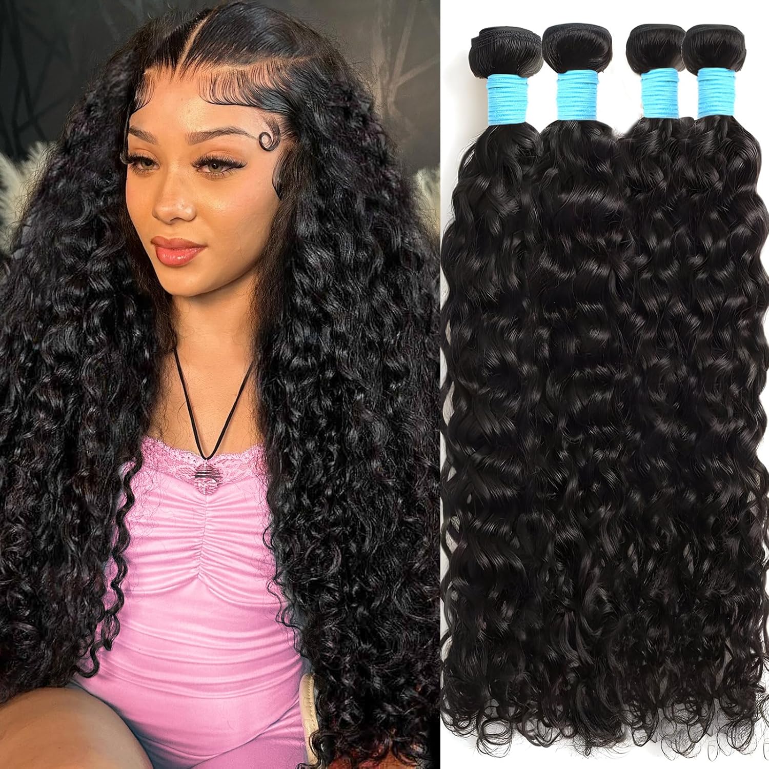 Beautymoon water wave human hair bundles front view