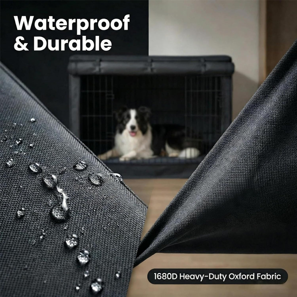 Close up look at the durable multi direction zippers on Geheng dog crate cover.