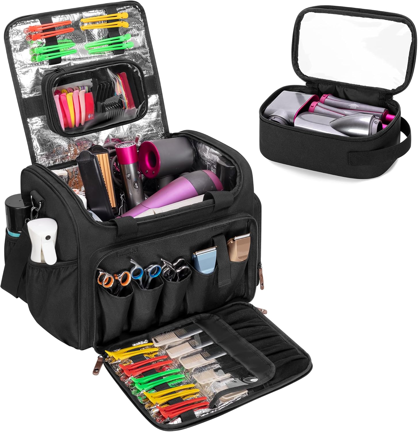 BAFASO Large Insulated Barber Case front view showing the durable black polyester exterior.